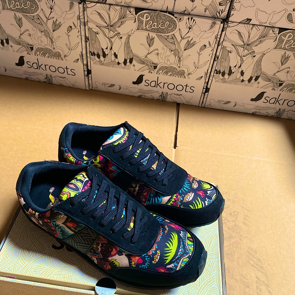 Elevate your casual shoe game with these vibrant Sakroots sneakers.